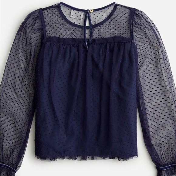 Crew cuts top NWT size 2-3T‎ sheer polka dot tiered fancy dress navy - Picture 2 of 5